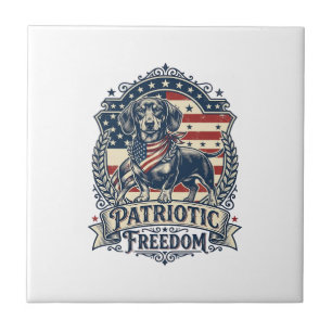 Patriotic Dachshund Vector Graphic Tee_1 Ceramic Tile