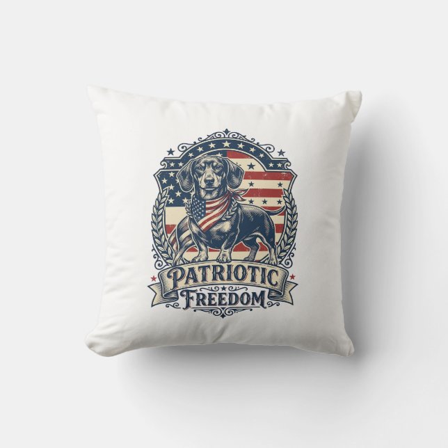 Patriotic Dachshund Vector Graphic Tee_1 Cushion (Front)