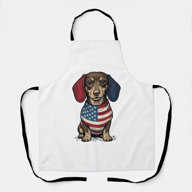 Patriotic Dachshund Vintage Engraving Vector Desig Apron (Front)