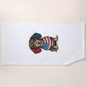 Patriotic Dachshund Vintage Engraving Vector Desig Beach Towel