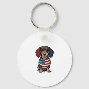 Patriotic Dachshund Vintage Engraving Vector Desig Key Ring