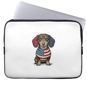 Patriotic Dachshund Vintage Engraving Vector Desig Laptop Sleeve