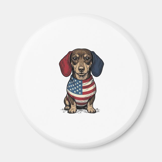 Patriotic Dachshund Vintage Engraving Vector Desig Magnet (Front)