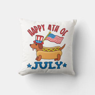 Patriotic Dachshund Wiener Dog Fourth of July Cushion