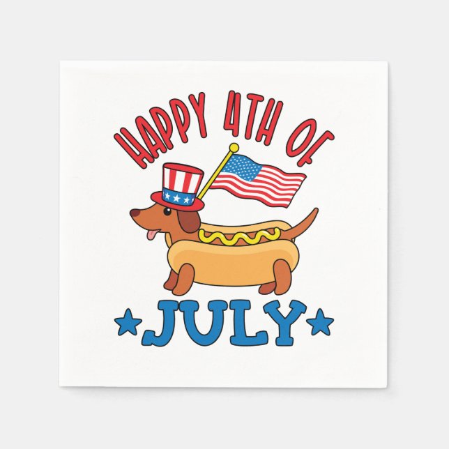 Patriotic Dachshund Wiener Dog Fourth of July Napkin (Front)