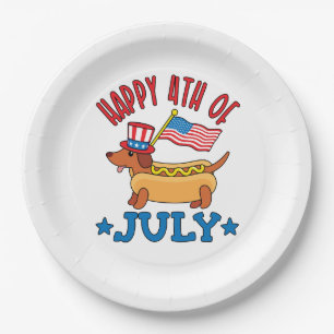 Patriotic Dachshund Wiener Dog Fourth of July Paper Plate