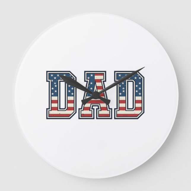 Patriotic Dad Flag Lettering Vector Design_1 Large Clock (Front)