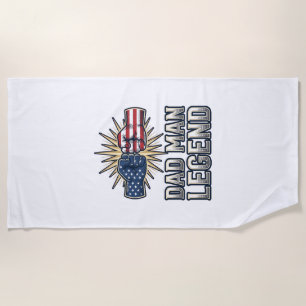 Patriotic Dad Man Legend Vintage T-Shirt Design_1 Beach Towel