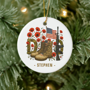 Patriotic Dad – USA Flag with Combat Boots Ceramic Ornament