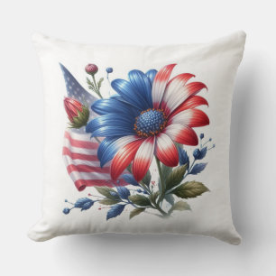 Patriotic Daisies and American Flag Cushion