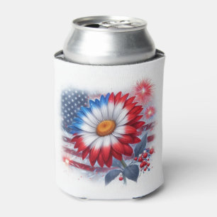 Patriotic Daisy and American Flag Independence Day Can Cooler