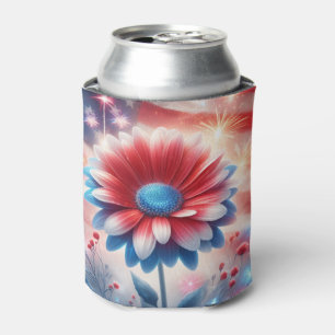 Patriotic Daisy and American Flag Independence Day Can Cooler