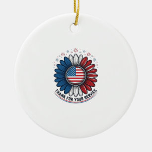 Patriotic Daisy Thank For Your Service Shirt Desig Ceramic Ornament