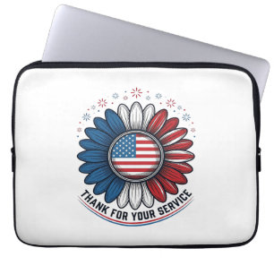 Patriotic Daisy Thank For Your Service Shirt Desig Laptop Sleeve