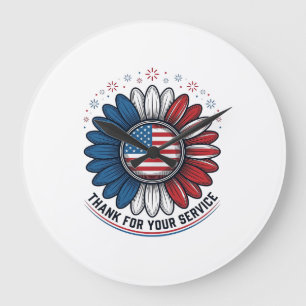 Patriotic Daisy Thank For Your Service Shirt Desig Large Clock