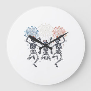 Patriotic Dancing Skeleton Fireworks Vintage Shirt Large Clock