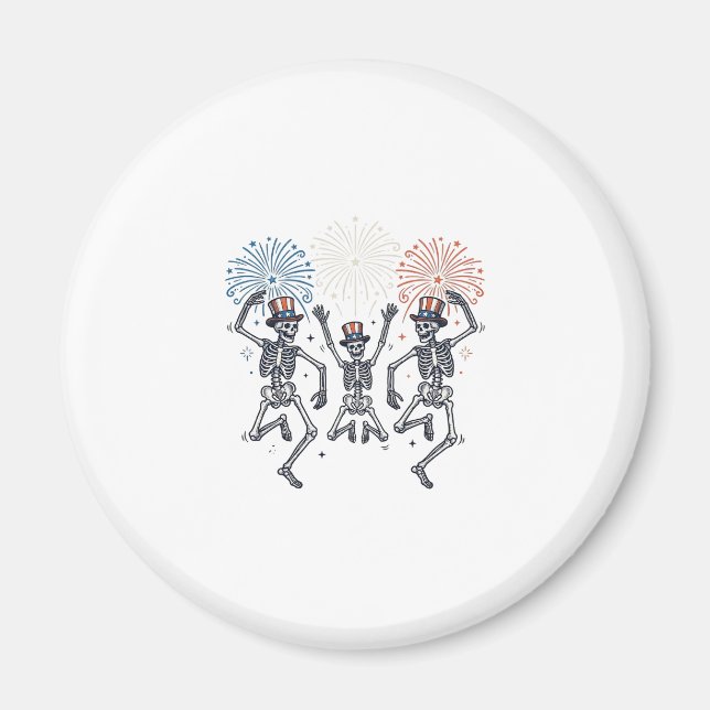 Patriotic Dancing Skeleton Fireworks Vintage Shirt Magnet (Front)