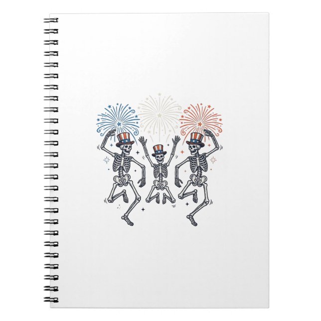 Patriotic Dancing Skeleton Fireworks Vintage Shirt Notebook (Front)