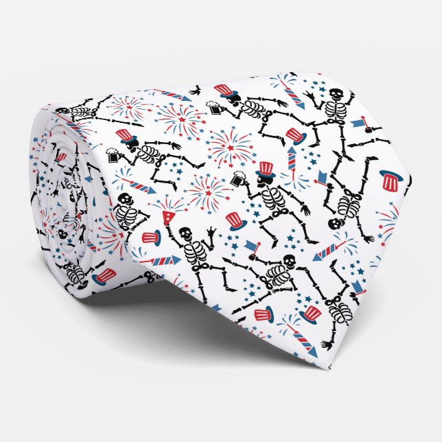 Patriotic Dancing Skeleton Necktie (Rolled)