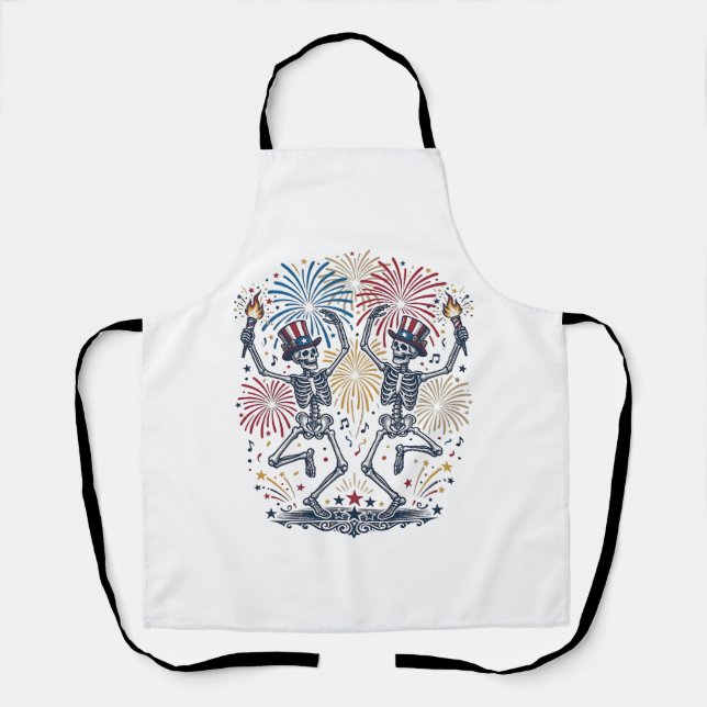 Patriotic Dancing Skeletons Fireworks 4th of July  Apron (Front)