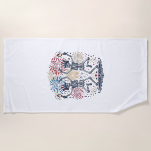 Patriotic Dancing Skeletons Fireworks 4th of July  Beach Towel