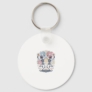 Patriotic Dancing Skeletons Fireworks 4th of July Key Ring