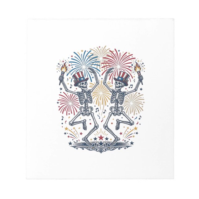 Patriotic Dancing Skeletons Fireworks 4th of July  Notepad (Front)