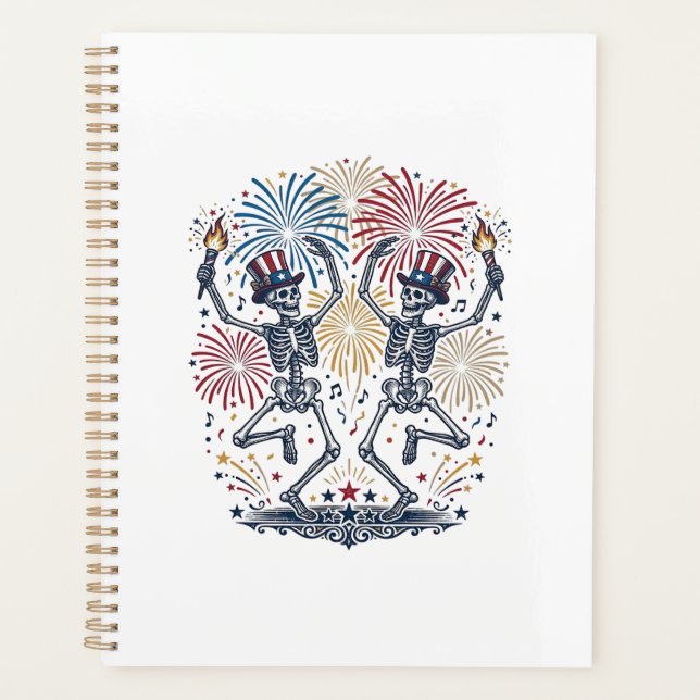 Patriotic Dancing Skeletons Fireworks 4th of July  Planner (Front)