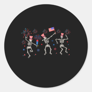 Patriotic Dancing Skeletons Funny Fourth Of July  Classic Round Sticker