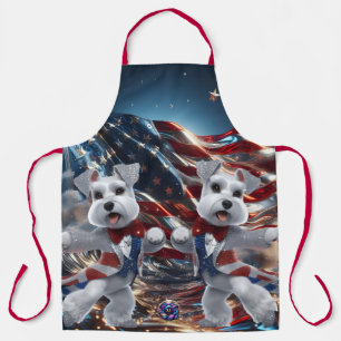 Patriotic Dancing White Miniature Schnauzers Apron