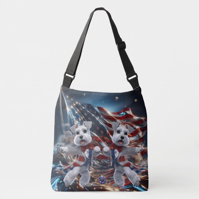 Patriotic Dancing White Miniature Schnauzers  Crossbody Bag (Front)