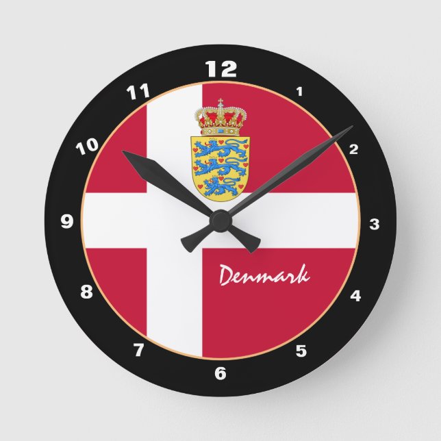 Patriotic Danish Flag, Denmark Home / design Round Clock (Front)