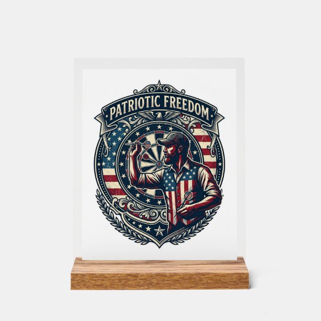 Patriotic Dart Player Vector Graphic Tee Acrylic Sign (Front)