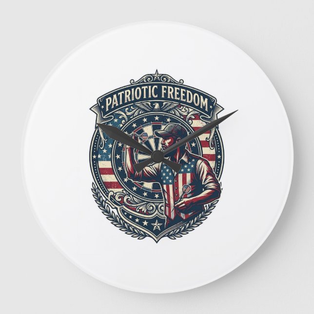 Patriotic Dart Player Vector Graphic Tee Large Clock (Front)
