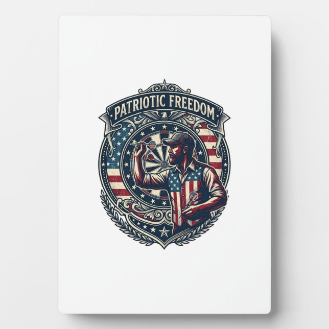 Patriotic Dart Player Vector Graphic Tee Plaque (Front)