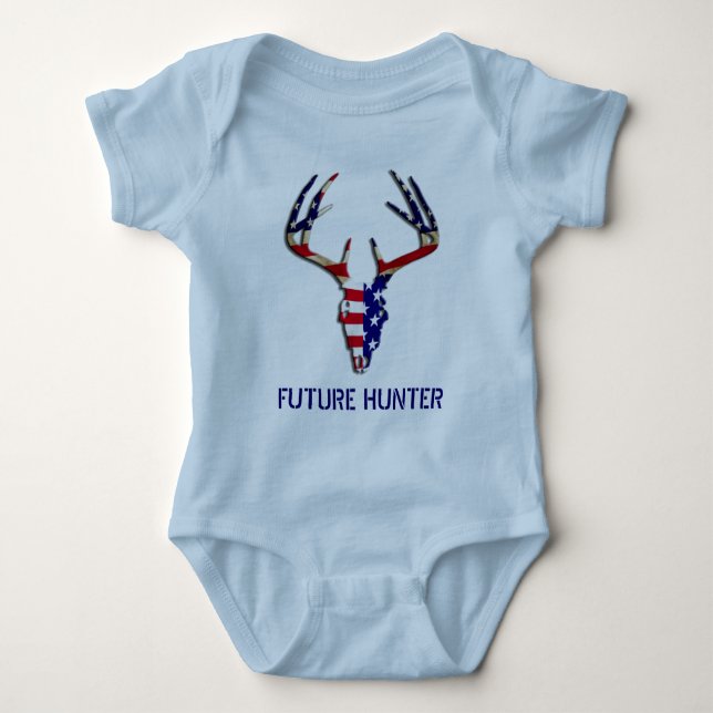 Patriotic Deer Hunting skull Baby Bodysuit (Front)
