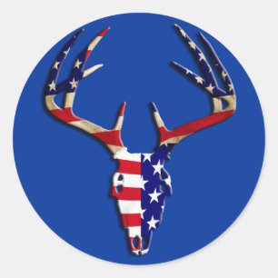 Patriotic Deer Hunting skull Classic Round Sticker