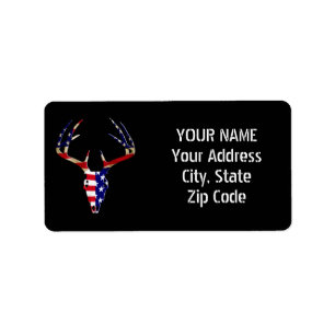 Patriotic Deer Hunting skull Label