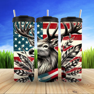 Patriotic Deer with American Flag Thermal Tumbler
