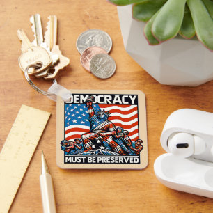 Patriotic Democracy Harris Red White Blu Flag 2024 Key Ring