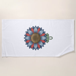Patriotic Denim Sunflower Ornament Vintage Beach Towel