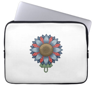 Patriotic Denim Sunflower Ornament Vintage Laptop Sleeve