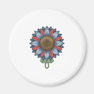 Patriotic Denim Sunflower Ornament Vintage Magnet