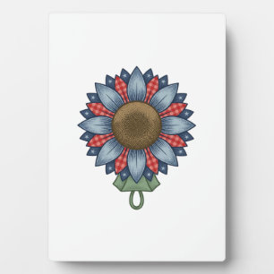 Patriotic Denim Sunflower Ornament Vintage Plaque