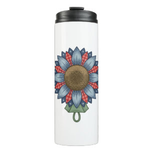 Patriotic Denim Sunflower Ornament Vintage Thermal Tumbler
