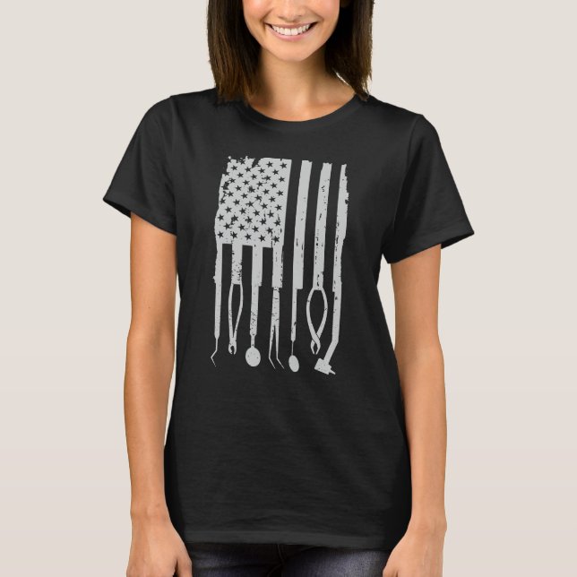 Patriotic Dentist Dental Hygienist American Flag T-Shirt (Front)