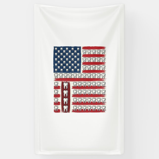Patriotic Dentist Tooth Flag Banner (Vertical)