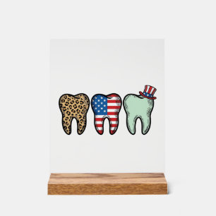 Patriotic Dentist Tooth Vintage Leopard Shirt Desi Acrylic Sign