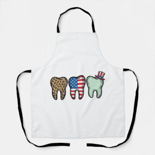 Patriotic Dentist Tooth Vintage Leopard Shirt Desi Apron