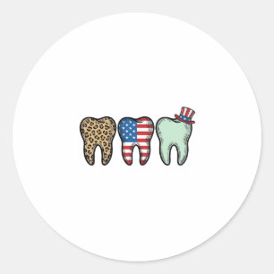 Patriotic Dentist Tooth Vintage Leopard Shirt Desi Classic Round Sticker